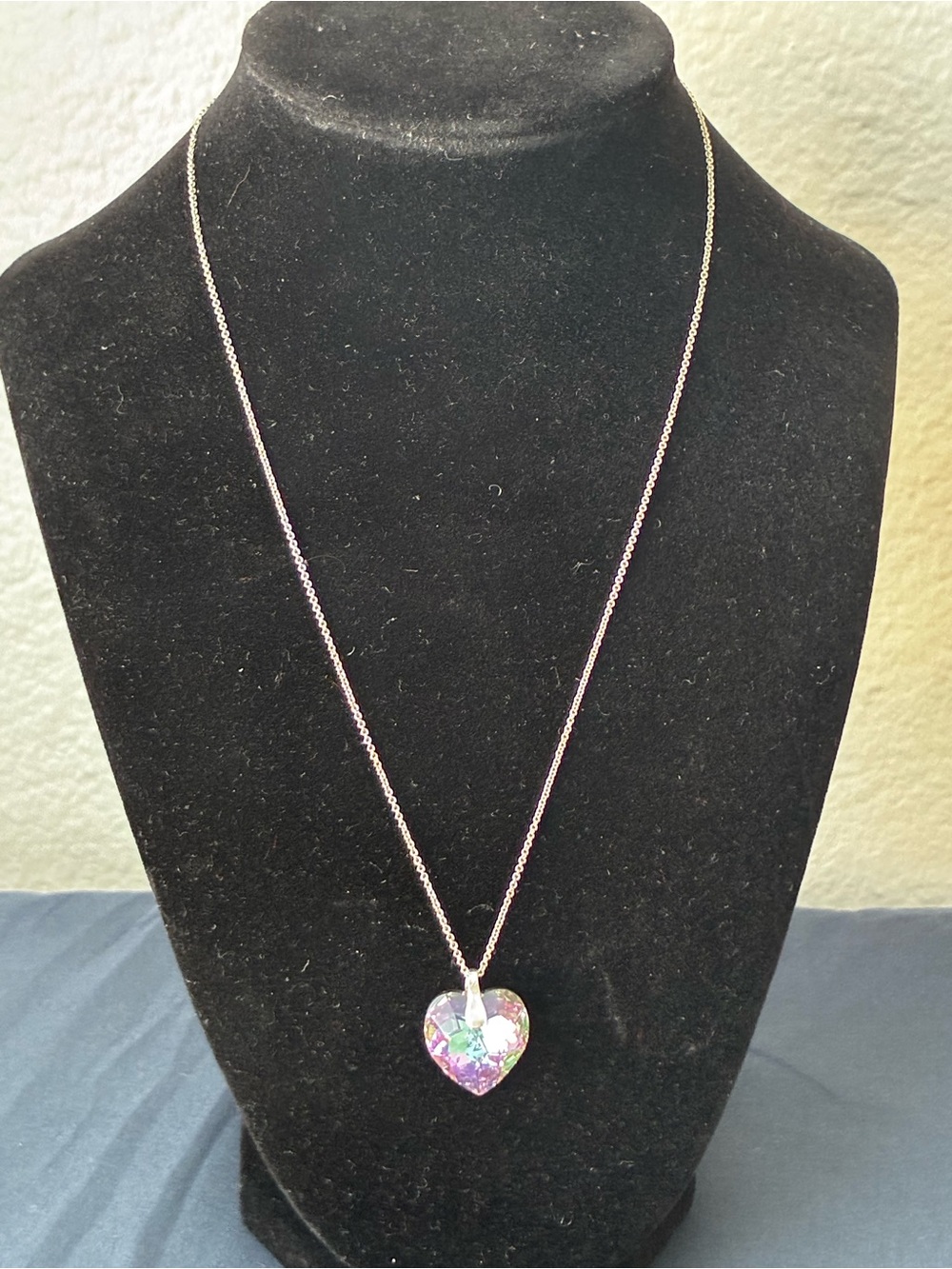 Iridescent Heart Pendant Necklace - Sterling Silver 925 Chain 18”